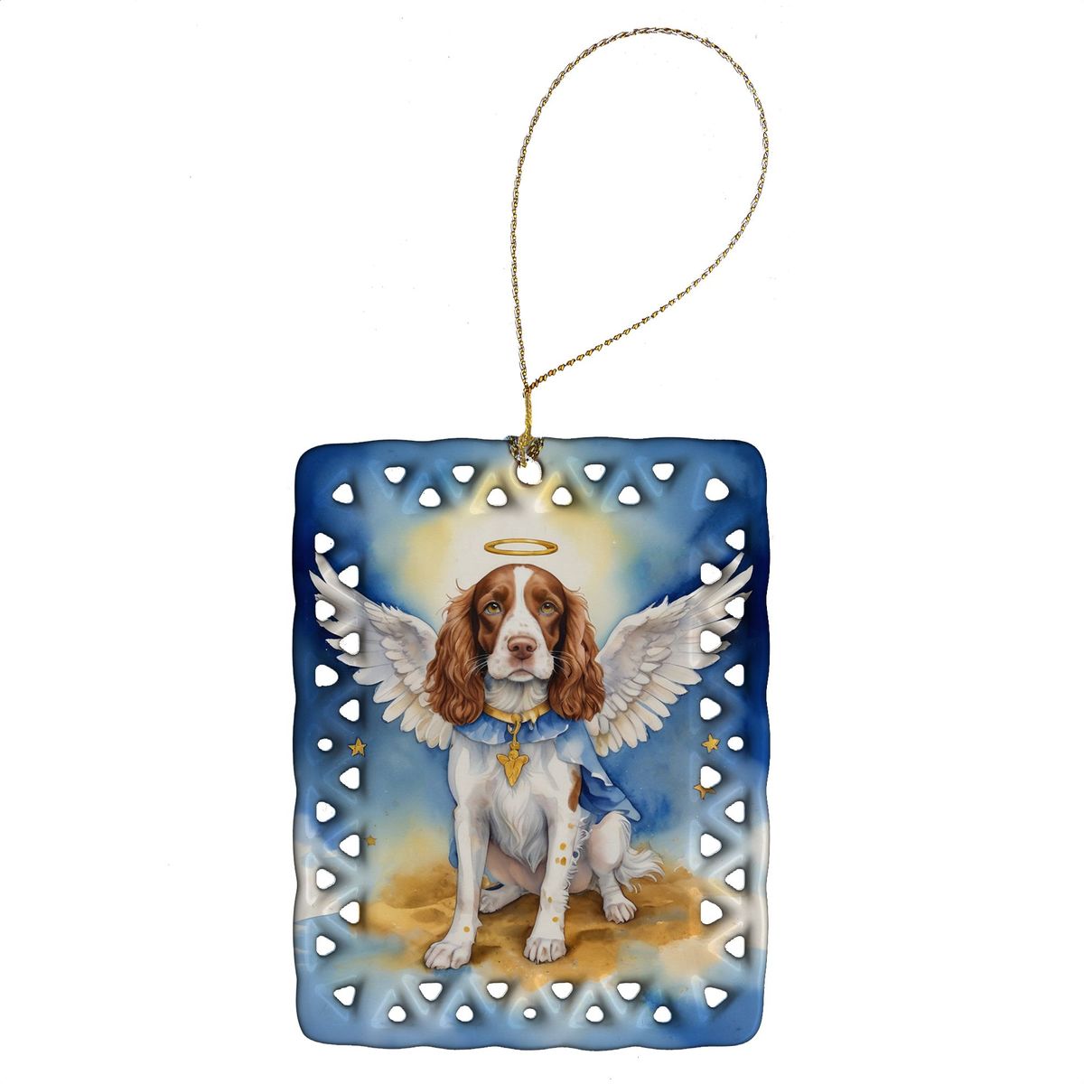 Welsh Springer Spaniel My Angel Porcelain Ornament Christmas Tree Hanging Decorations For Home Christmas Holiday, Rectangle, Gift, Multicolor_maomaolike.com