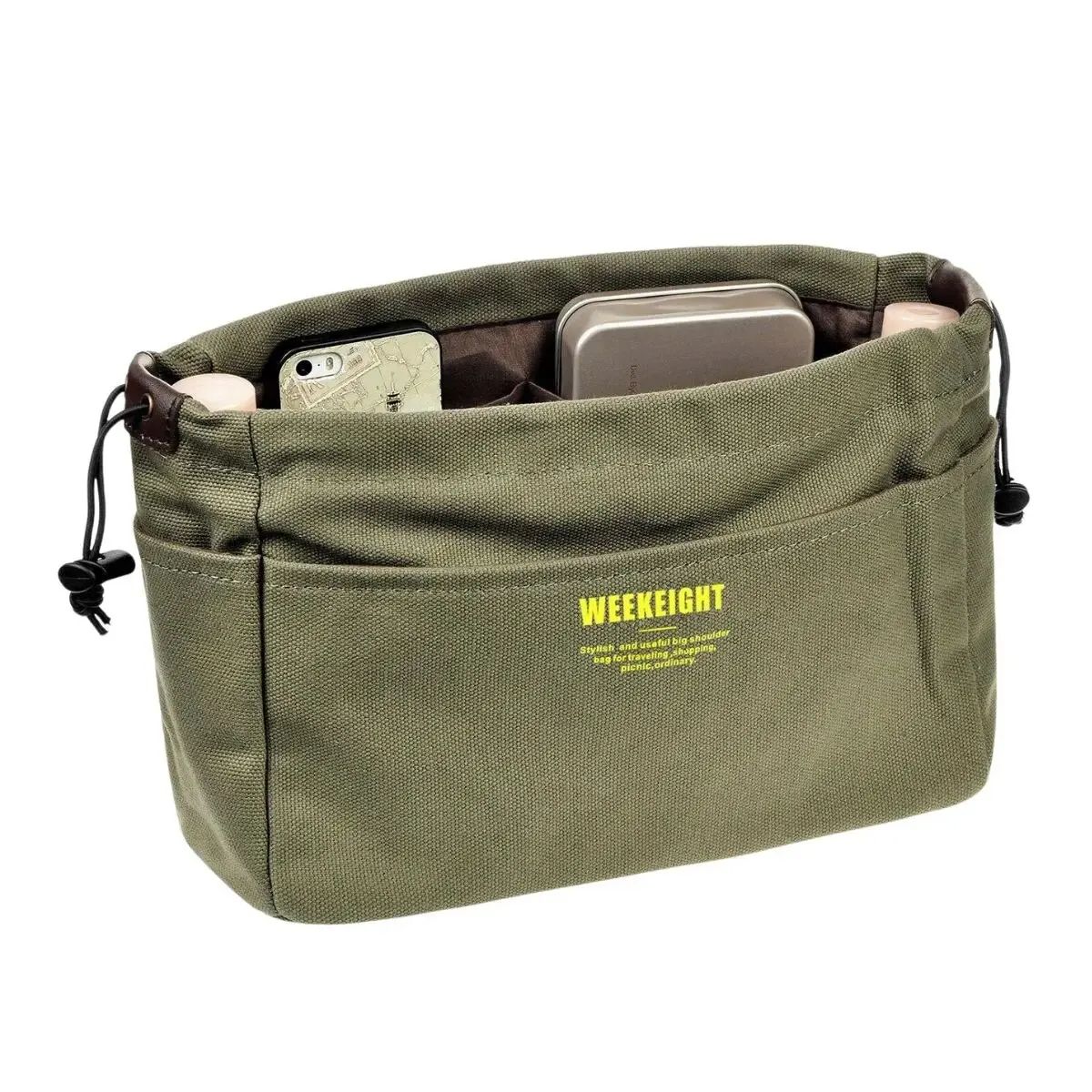1/2pcs Drawstring Canvas Organizers Multi-Pockets Liner Lightweight Portable Travel Storage Bag_maomaolike.com