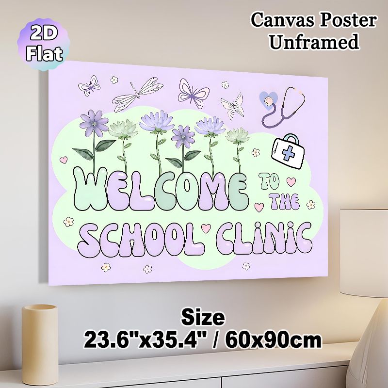 School Clinic Welcome Painting Poster, Soft Pastel Floral & Medical Element Poster, Warm Welcoming Decor Ideal For School Clinic_maomaolike.com