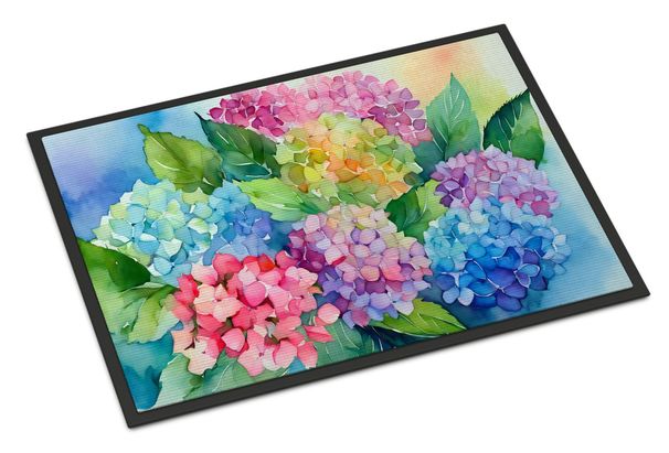 Hydrangeas In Watercolor Doormat Front Door Mat Indoor Outdoor Rugs For Entryway, Non Slip Washable Low Pile, 24H X 36W_maomaolike.com
