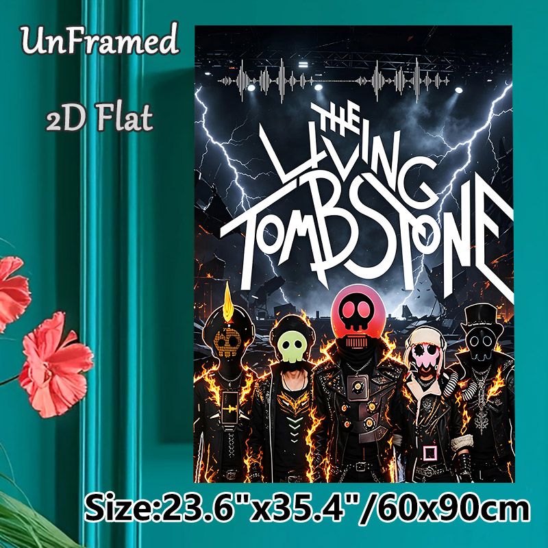 The Living Tombstone Band Painting Poster, Dark Rock Style Lightning & Flame Accented Poster, Captivating Band-themed Art, Ideal For Music Studio Or_maomaolike.com