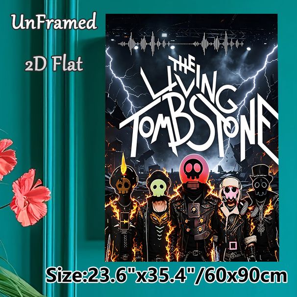 The Living Tombstone Band Painting Poster, Dark Rock Style Lightning & Flame Accented Poster, Captivating Band-themed Art, Ideal For Music Studio Or_maomaolike.com