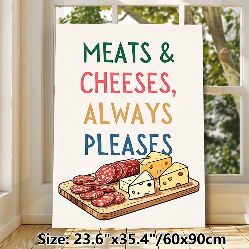 Meats & Cheeses Themed Painting Poster, Colorful Cartoon-style Charcuterie Platter Poster, Playful Food-themed Decor Ideal For Kitchen And Dining Room_maomaolike.com
