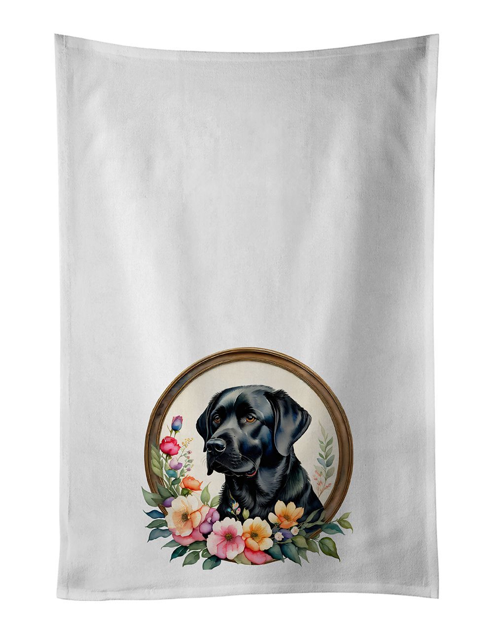 Black Labrador Retriever And Flowers Kitchen Towel Set Of 2 White Dish Towels Decorative Bathroom Hand Towel For Hand, Face, Hair, Yoga, Tea, Dishcloth, 19 X 28", White_maomaolike.com