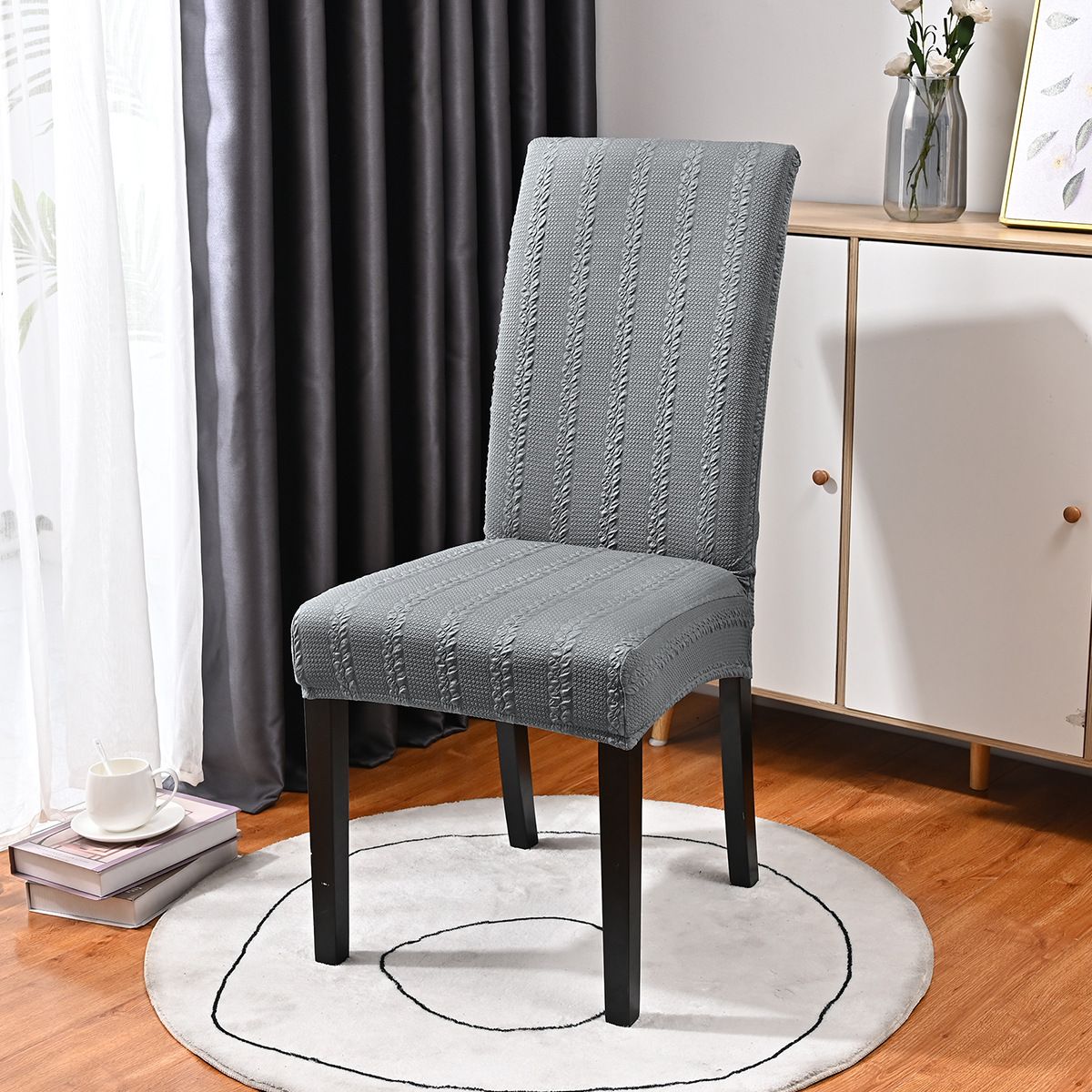 Cross-border Solid Color Elastic Jacquard Twisted Pattern Chair Cover, Simple High-back Design Home, Hotel, And Restaurant Use, Av_maomaolike.com