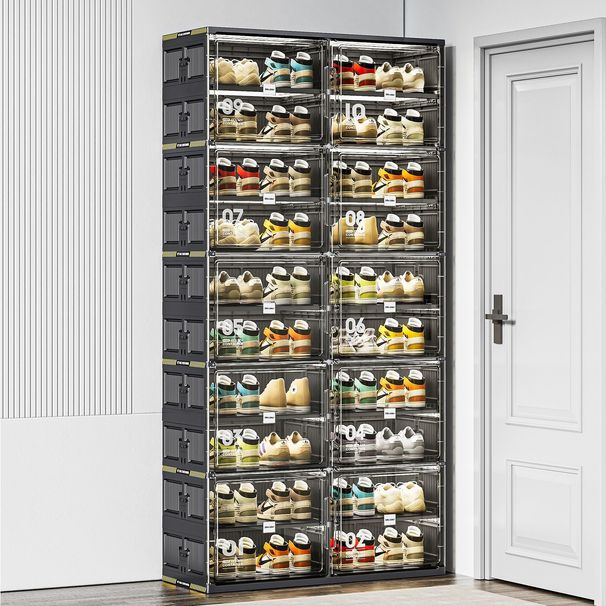 10 Tiers 40 Pairs Hard Plastic Shoe Storage Organizer Cabinet For Entryway, Large Stackable Collapsible Sneaker Shoe Box Organizer For Closet, Portable Folding Shoe Cabinet With Doors, Black_maomaolike.com