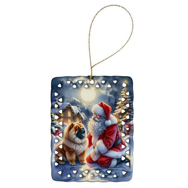 Chow Chow And Santa Claus Porcelain Ornament Christmas Tree Hanging Decorations For Home Christmas Holiday, Rectangle, Gift, Multicolor_maomaolike.com