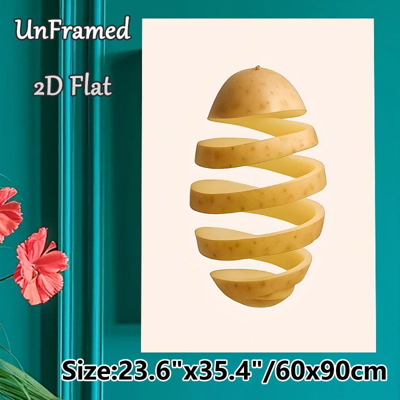 Spiral Potato Slice Painting Poster, Minimalist Surreal Food Art Poster, Unique Artistic Design Ideal For Kitchen And Dining Room Wall Decor_maomaolike.com