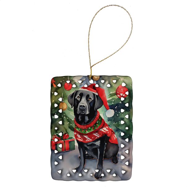Black Labrador Retriever Christmas Porcelain Ornament Christmas Tree Hanging Decorations For Home Christmas Holiday, Rectangle, Gift, Multicolor_maomaolike.com