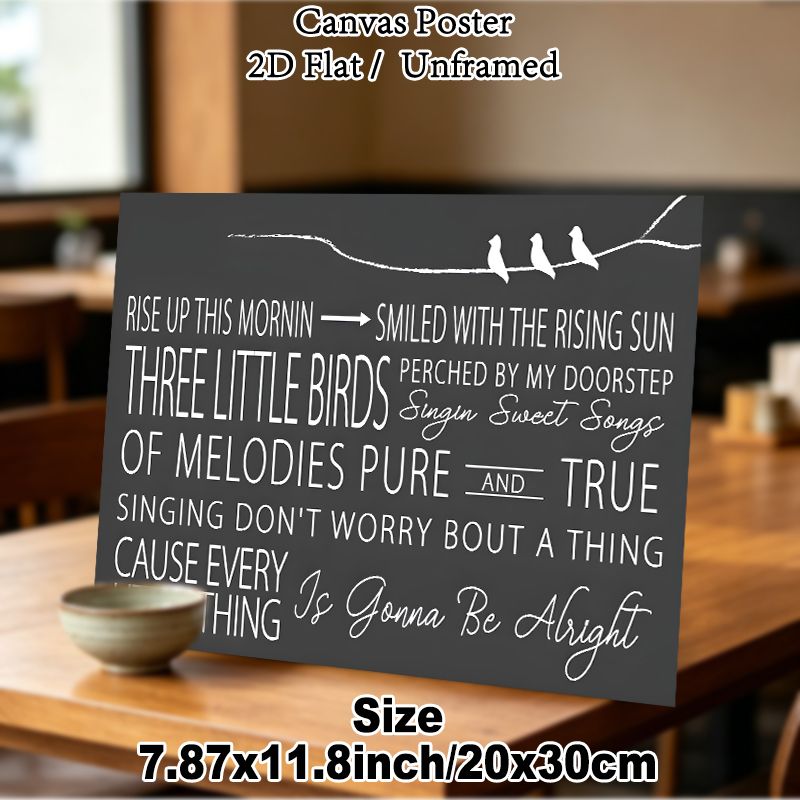 Three Little Birds Lyric Painting Poster, Minimalist Chalkboard-style Typography With Bird Silhouette Poster, Uplifting Inspirational Message Ideal_maomaolike.com