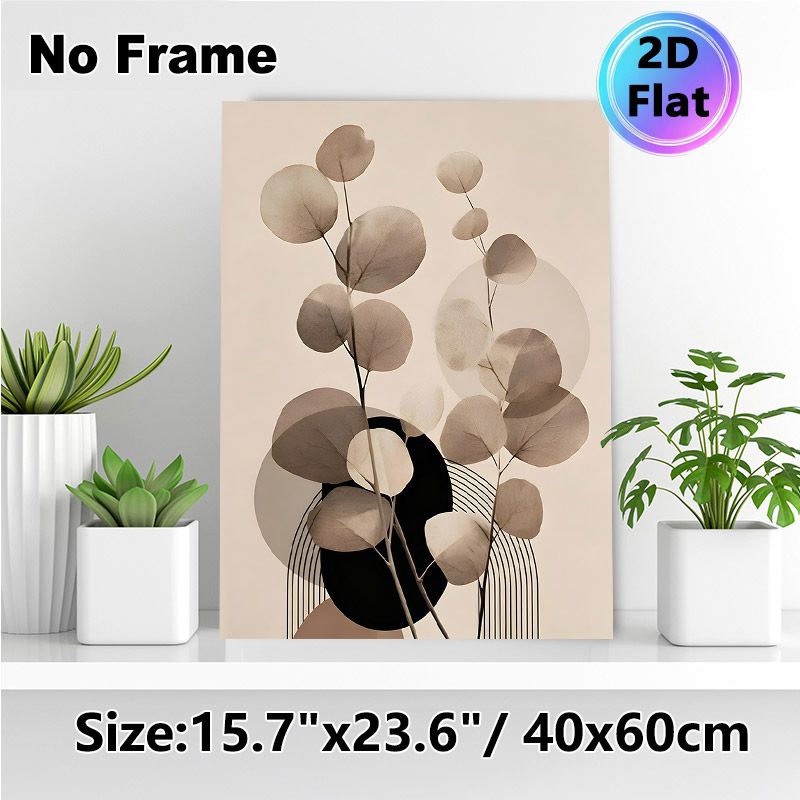 Eucalyptus Themed Painting Poster, Soft-toned Minimalist Botanical & Geometric Pattern Poster, Adds Calm Elegant Vibe, Ideal For Living Room, Bedroom_maomaolike.com