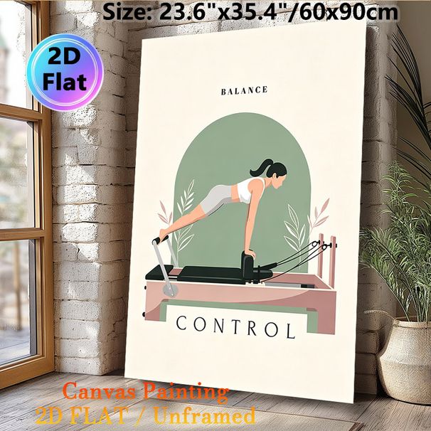 Pilates Themed Painting Poster, Soft-toned Minimalist Flat Style Poster, Conveys Balance And Control Concept, Ideal For Home Gym, Yoga Studio And_maomaolike.com