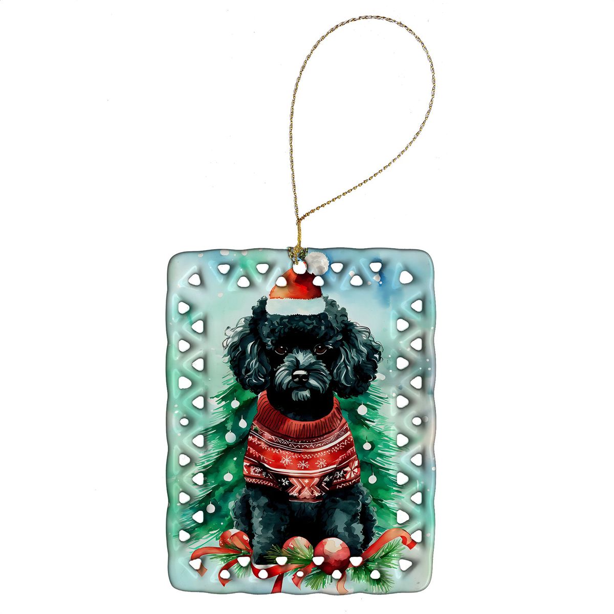 Poodle Christmas Porcelain Ornament Christmas Tree Hanging Decorations For Home Christmas Holiday, Rectangle, Gift, Multicolor_maomaolike.com