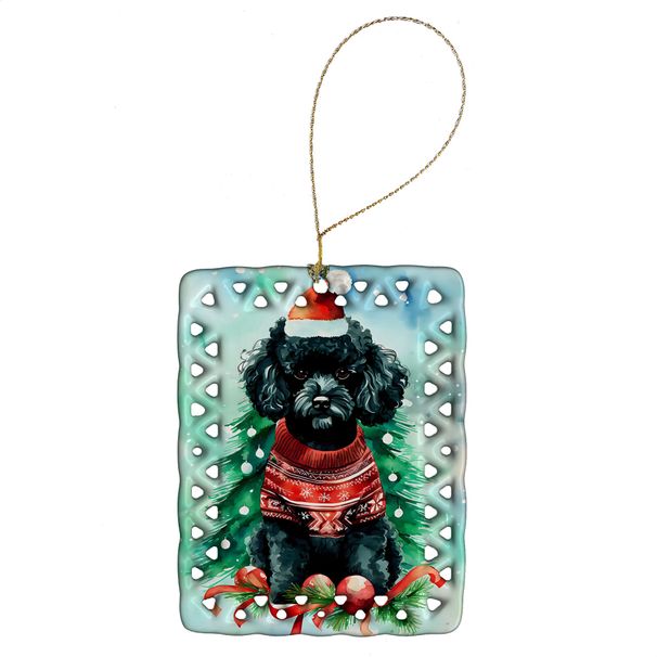 Poodle Christmas Porcelain Ornament Christmas Tree Hanging Decorations For Home Christmas Holiday, Rectangle, Gift, Multicolor_maomaolike.com