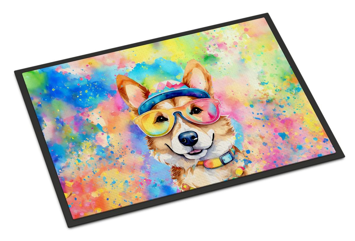 Corgi Hippie Dawg Doormat Front Door Mat Indoor Outdoor Rugs For Entryway, Non Slip Washable Low Pile, 24H X 36W_maomaolike.com