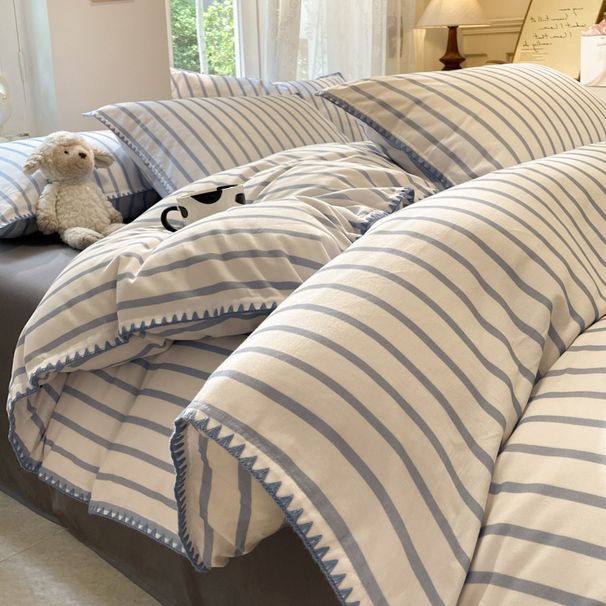 Wholesale INS Japanese Style Triangle Needle Stripe Pure Full Cotton Shell Edge Thickened Warm Brushed Four-Piece Set_maomaolike.com