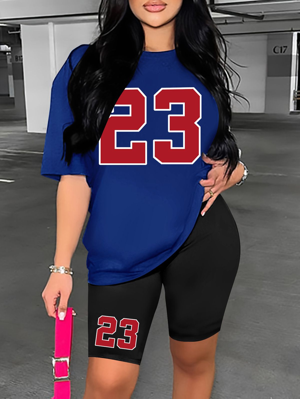Women's Clothing Solid color all match digital printing two piece short sleeved shorts loose casual spring and summer_maomaolike.com