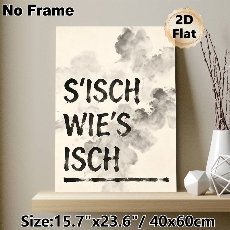 German Typography Painting Poster, Monochrome Ink-wash Style Poster, Handwritten German Quote With Subtle Ink Smudges, Minimalist Artistic Decor Ideal_maomaolike.com