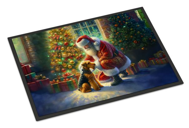 Airedale Terrier And Santa Claus Doormat Front Door Mat Indoor Outdoor Rugs For Entryway, Non Slip Washable Low Pile, 24H X 36W_maomaolike.com