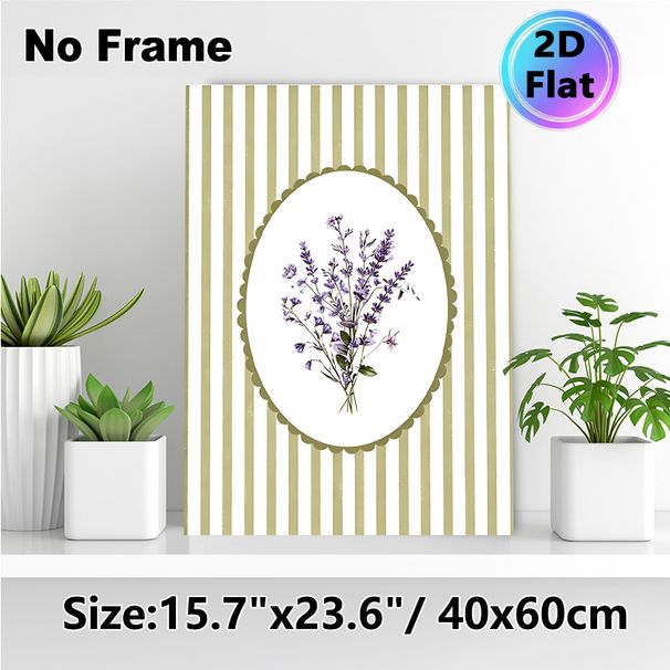 Lavender Floral Painting Poster, Vintage Striped Background With Delicate Pressed Lavender In Scalloped Oval Frame Poster, Soft Elegant Decor For_maomaolike.com