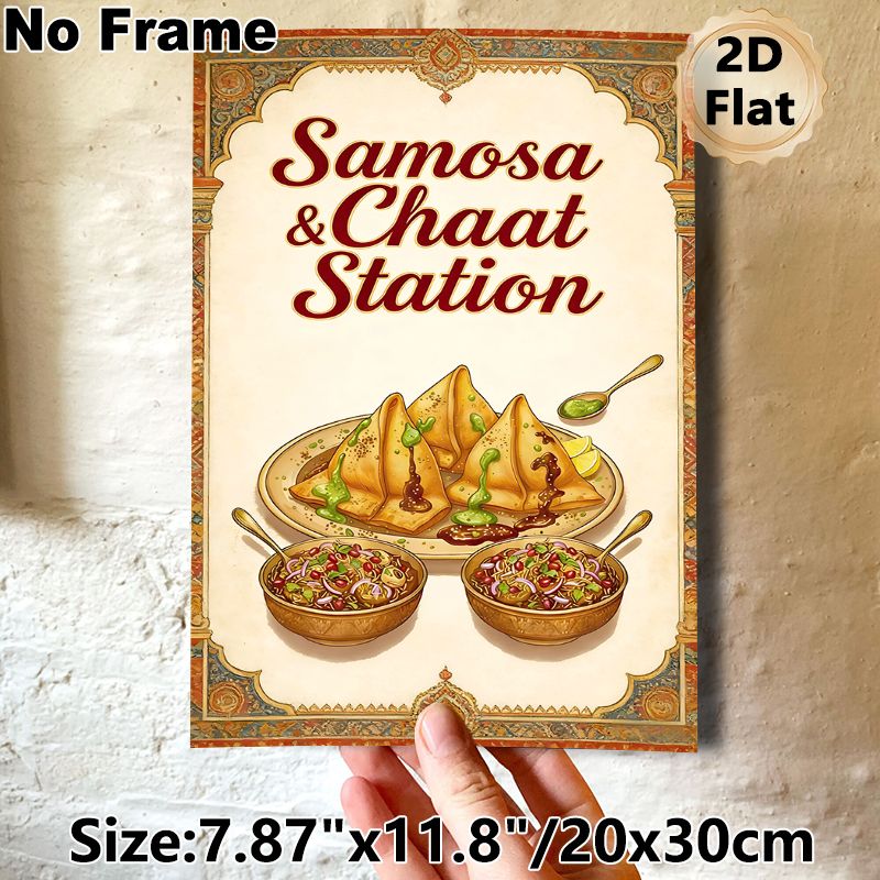 Samosa & Chaat Themed Painting Poster, Vintage Ethnic Style Richly Colored Indian Cuisine Poster, Eye-catching Food Art Ideal For Restaurant And_maomaolike.com