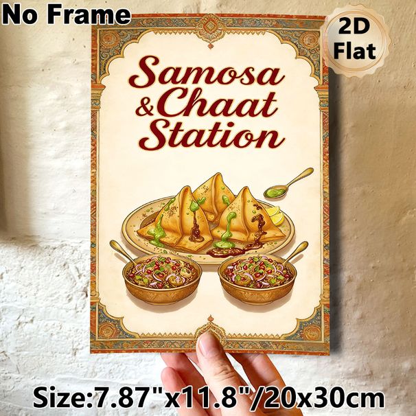 Samosa & Chaat Themed Painting Poster, Vintage Ethnic Style Richly Colored Indian Cuisine Poster, Eye-catching Food Art Ideal For Restaurant And_maomaolike.com