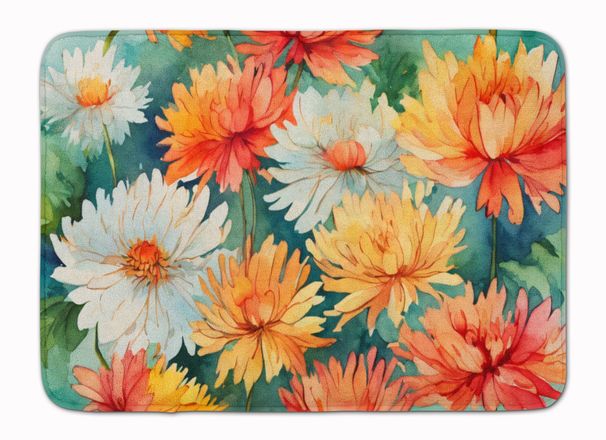Chrysanthemums In Watercolor Memory Foam Kitchen Mat Machine Washable Anti-Fatigue Mat Cushion Comfort Bath Mat Or Kitchen Rug_maomaolike.com