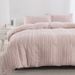 Fluffy Cut Flower Pink Vertical Striped Quilt Duvet Cover Bedding Three Piece Set_maomaolike.com