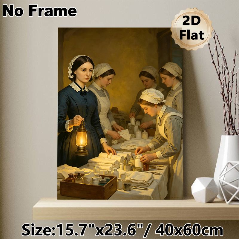 Vintage Nursing Scene Painting Poster, Warm-toned Realistic Historical Poster, Graceful Depiction Of Nurses Arranging Medical Supplies Suitable For_maomaolike.com