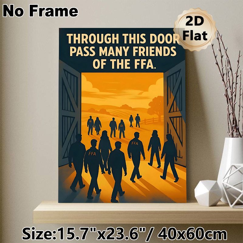 FFA Friends Themed Painting Poster, Warm-toned Vintage Silhouette Farm Door Scene Poster, Highlights FFA Community Bonds, Ideal For Farmhouse, Club_maomaolike.com