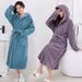 Soft Touch Micro Fleece Hooded Bathrobe Plush Long Spa Robe Absorbent Bathrobe_maomaolike.com