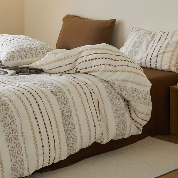 Wholesale INS Japanese Pure Jacquard Four-Piece Bohemian Wabi-Sabi Style Full Yarn-Dyed Washed Cotton 4-Piece Set_maomaolike.com
