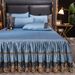 European Style Light Luxury Ice Silk Quilted Bed Skirt Four-Piece Set Satin Duvet Cover Bedspread Silky Lace Trim Bedding_maomaolike.com