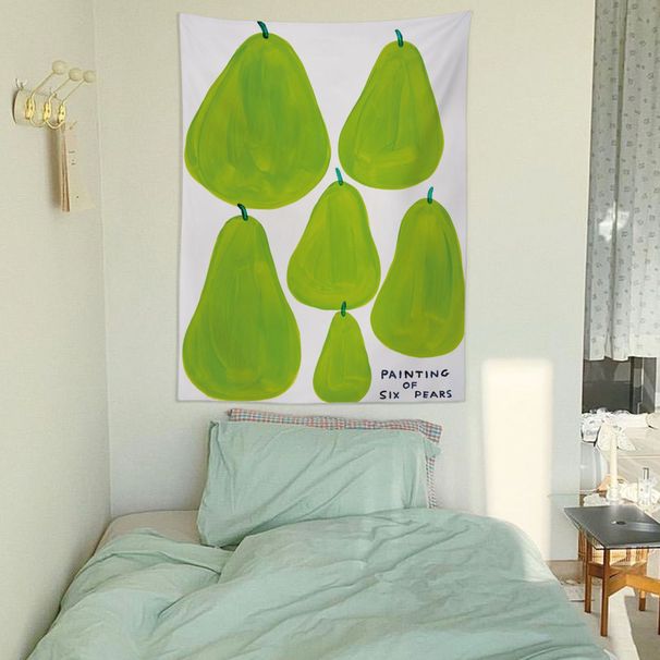 Six Beautiful Green Pears Fun Background Cloth Bedroom Bed Dormitory High-end Painting Fabric Vertical Hanging_maomaolike.com