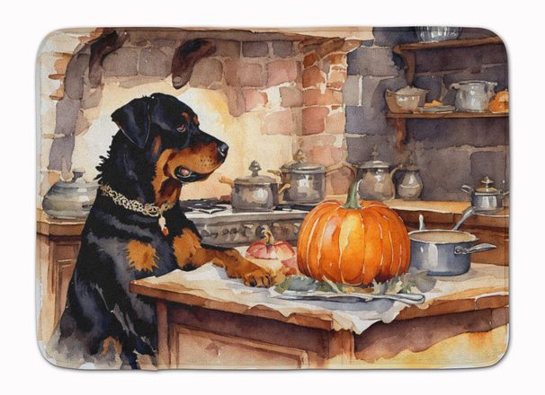 Rottweiler Fall Kitchen Pumpkins Memory Foam Kitchen Mat Machine Washable Anti-Fatigue Mat Cushion Comfort Bath Mat Or Kitchen Rug_maomaolike.com