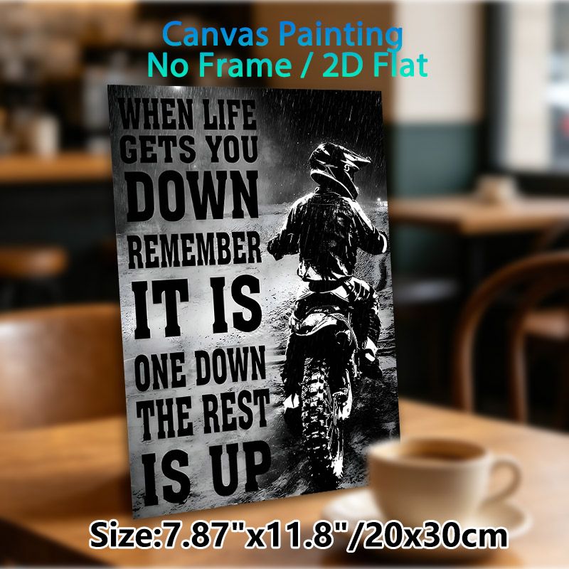 Motivational Dirt Bike Painting Poster, Monochrome Rainy Track Rider Poster, Inspirational Quote Design Ideal For Garage, Man Cave Or Living Room_maomaolike.com