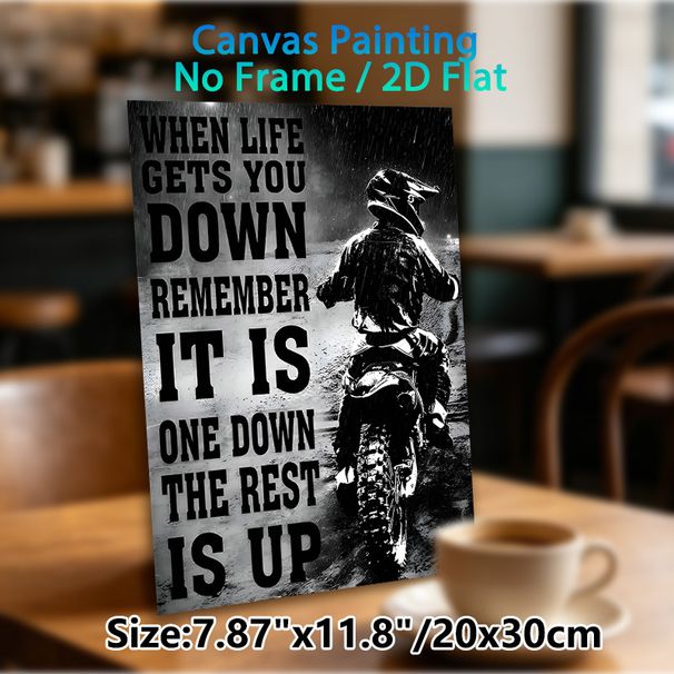 Motivational Dirt Bike Painting Poster, Monochrome Rainy Track Rider Poster, Inspirational Quote Design Ideal For Garage, Man Cave Or Living Room_maomaolike.com