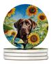 Labrador Retriever In Sunflowers Large Sandstone Coasters Pack Of 4 Absorbent Round Coasters Decor Gifts For Men Or Women, 4 In, Multicolor_maomaolike.com