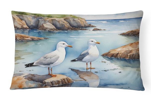 Birds, Birds, Birds Throw Pillow Throw Pillow For Indoor Couch Bed Outdoor Patio Washable, Gulls Scavenging 7518,12Hx16W_maomaolike.com