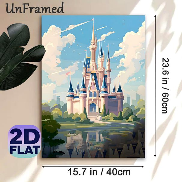 Fairytale Castle Painting Poster, Dreamy Soft-toned Whimsical Castle With Lake Reflection Poster, Magical Scenic Design Brings Gentle Ambiance For_maomaolike.com