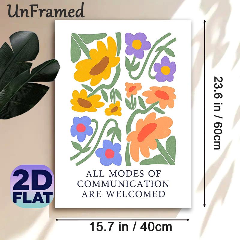 Floral Themed Painting Poster, Retro Textured Colorful Assorted Flowers Poster, Inclusive Welcoming Message Ideal For Home, Living Room, Office_maomaolike.com