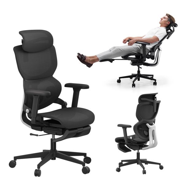 Q3-MT Ergonomic Office Chair With Footrest Home Office Ergonomic Chair With Soft Rubber Lumbar Support Extra Large 2D Headrest & 3D Armrest 140° Tilting Mesh Computer Chair_maomaolike.com