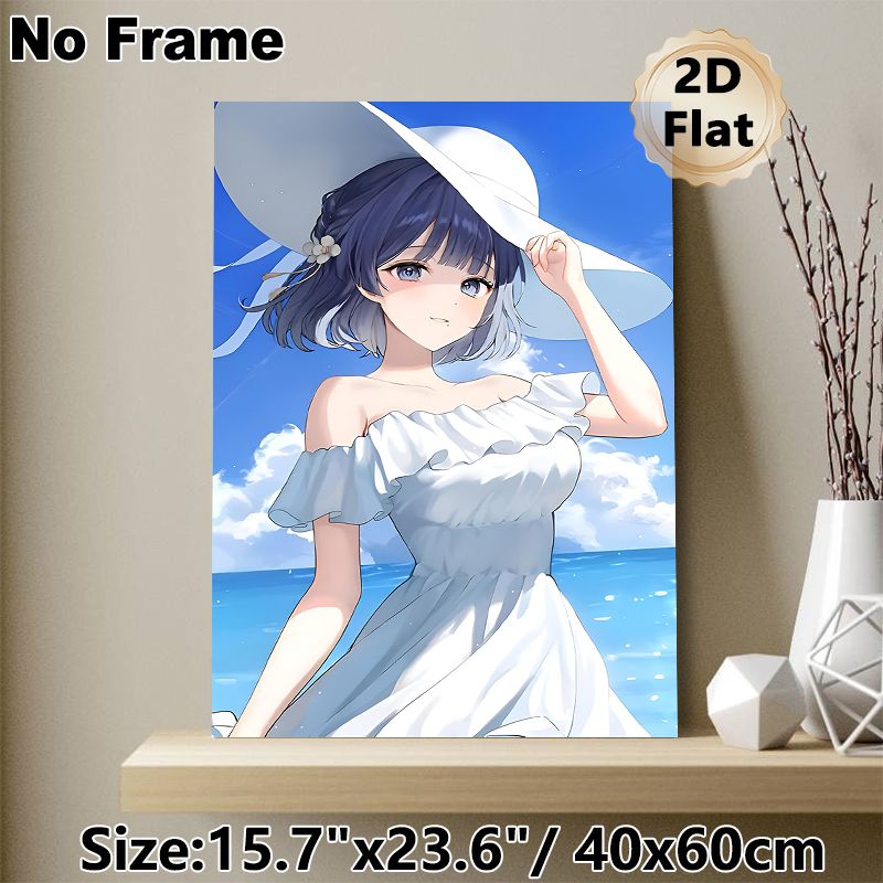 Seaside Anime Girl Painting Poster, Soft-toned Anime Style Poster, Tranquil Ocean-view Artwork, Suitable For Bedroom And Living Room Wall Decor_maomaolike.com