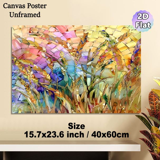 Floral & Plant Mosaic Painting Poster, Vibrant Colorful Stained-glass Style Art Poster, Eye-catching Decorative Artwork Suitable For Living Room_maomaolike.com