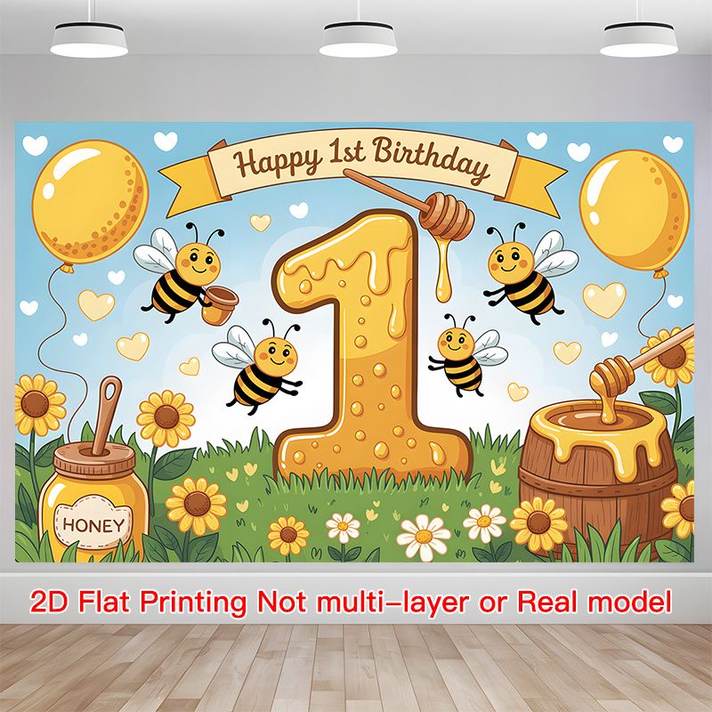 1st Birthday Party Banner - 2D Flat Polyester Backdrop, Wall Hanging Photo Props, Baby Birthday Party Decor_maomaolike.com