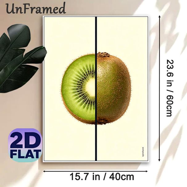 Kiwi Fruit Painting Poster, Fresh Vibrant Split Design Poster, Half Sliced & Whole Kiwi Artwork, Eye-catching Wall Decor Ideal For Kitchen, Dining_maomaolike.com