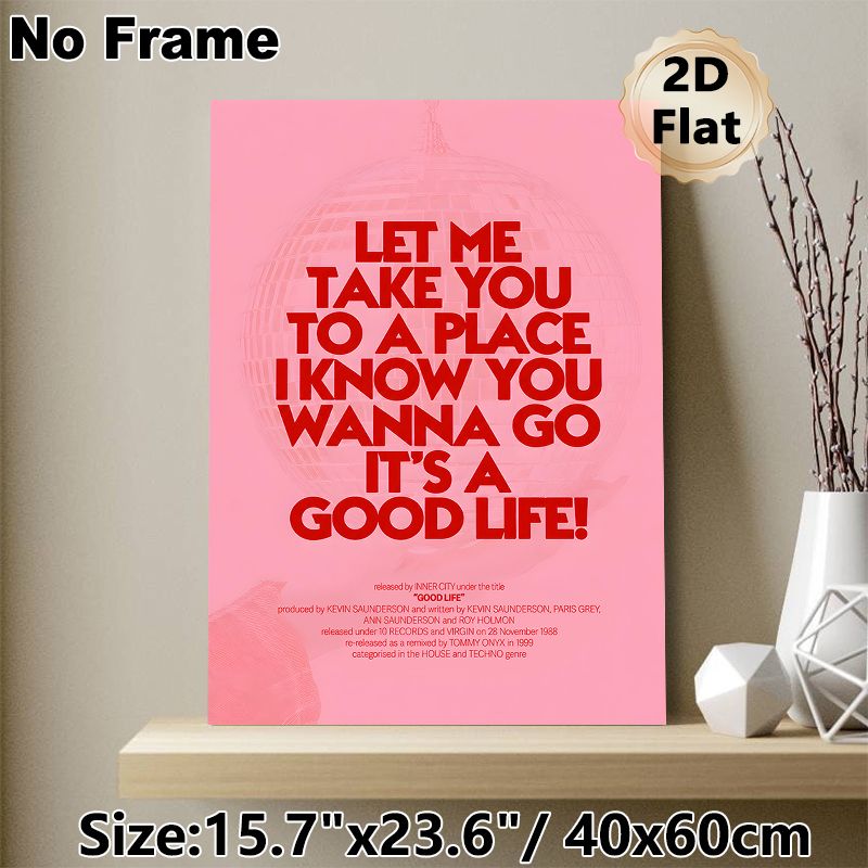 "Good Life" Disco Lyric Painting Poster, Vibrant Pink Typographic Disco Ball Poster, Retro House Techno Themed Decor Suitable For Home Studio, Living_maomaolike.com