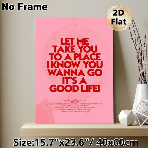 "Good Life" Disco Lyric Painting Poster, Vibrant Pink Typographic Disco Ball Poster, Retro House Techno Themed Decor Suitable For Home Studio, Living_maomaolike.com