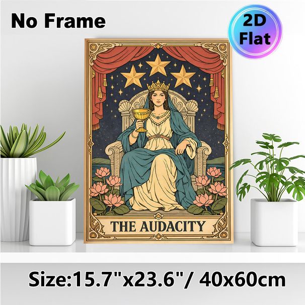 Tarot-style Queen Painting Poster, Vintage Tarot-inspired Poster, Elegant Design With Crowned Queen, Chalice, Lotus Flowers & Starry Backdrop, Ideal_maomaolike.com