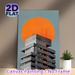 Modern Architecture Abstract Painting Poster, Minimalist Gray Geometric Building With Bold Orange Circle Poster, Sleek Urban Abstract Art For Living_maomaolike.com
